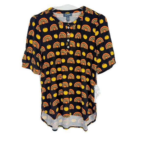 NWT Modcloth Winning Them Over Short Sleeve Top Black Pumpkin Size Medium M NEW - Picture 2 of 12